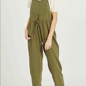 Olive Green Flowy Overalls